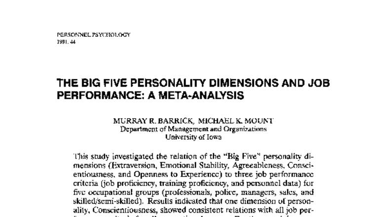 PSY 1991.44 The Big Five Personality Dimensions & Job Performance ...