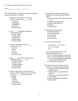 Test3prac - Practice for exam 3 - C++ Programming II Test #3 (Practice ...