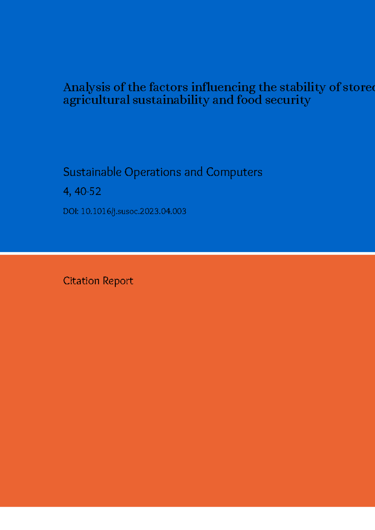 Analysis of Factors Influencing Agricultural Sustainability and Food ...