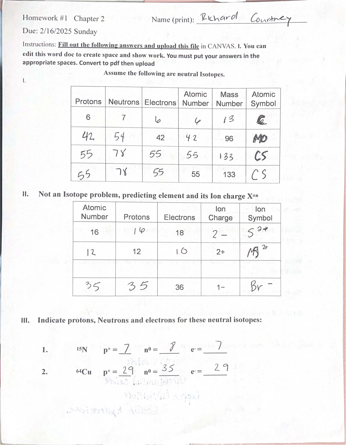 Homework #1 Chapter 2 - Lab 4 - Homework Chapter 2 Name (print ...