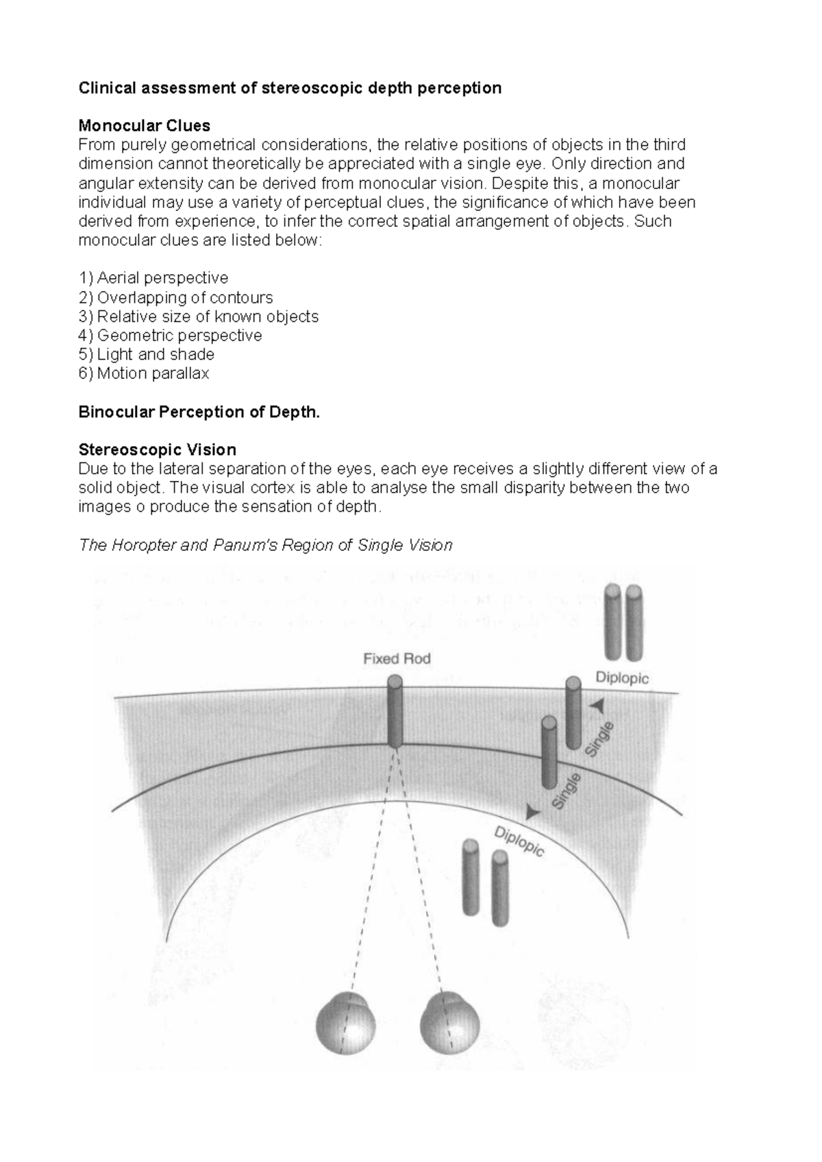 Clinical Assessment of Stereoscopic Depth Perception: Monocular and ...