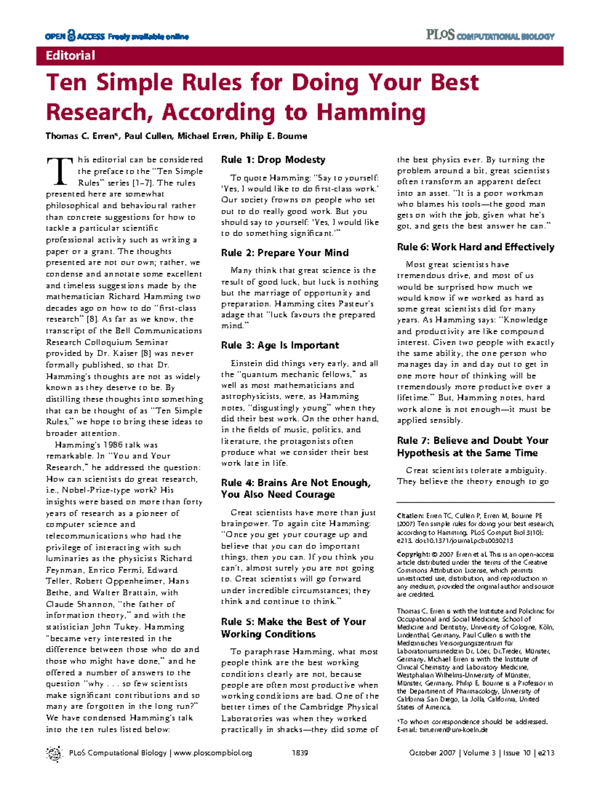 Ten Simple Rules for Reading Scientific Papers: A Guide by Carey et al ...