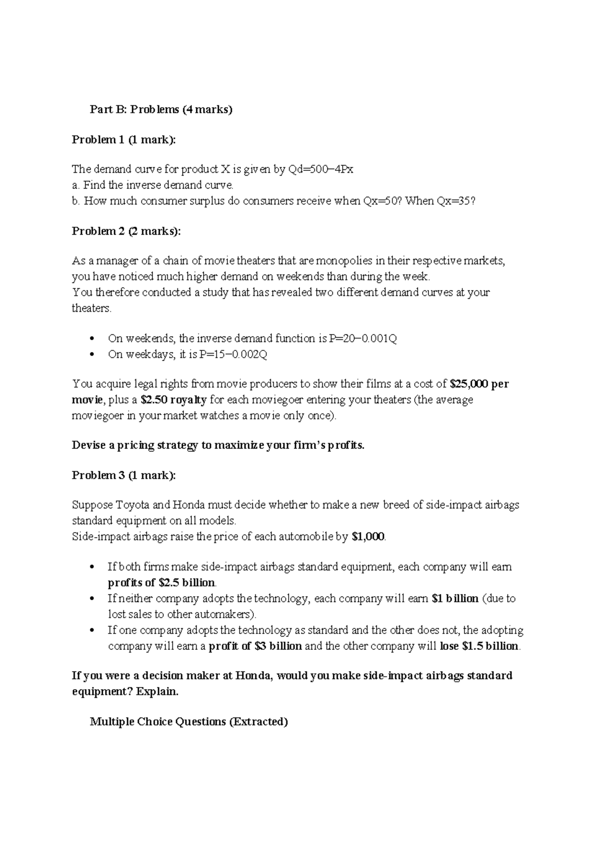 EABD: Problem Set on Demand Curves and Pricing Strategies - Studocu