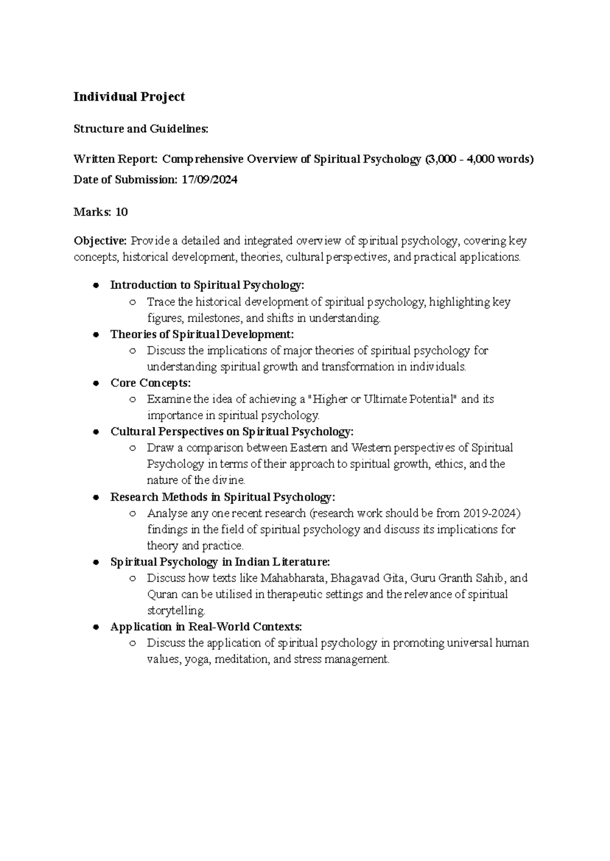Project - Introduction to Spritual Psychology - Individual Project ...