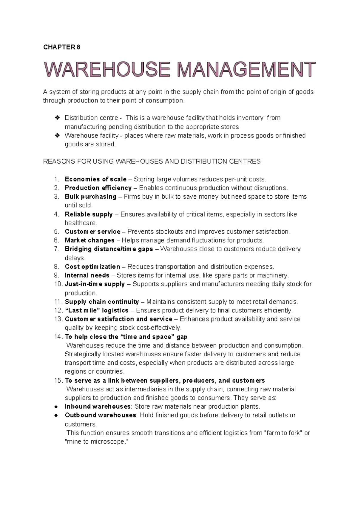 OBS 220 Chapter 8: Understanding Warehousing and Distribution Centers ...