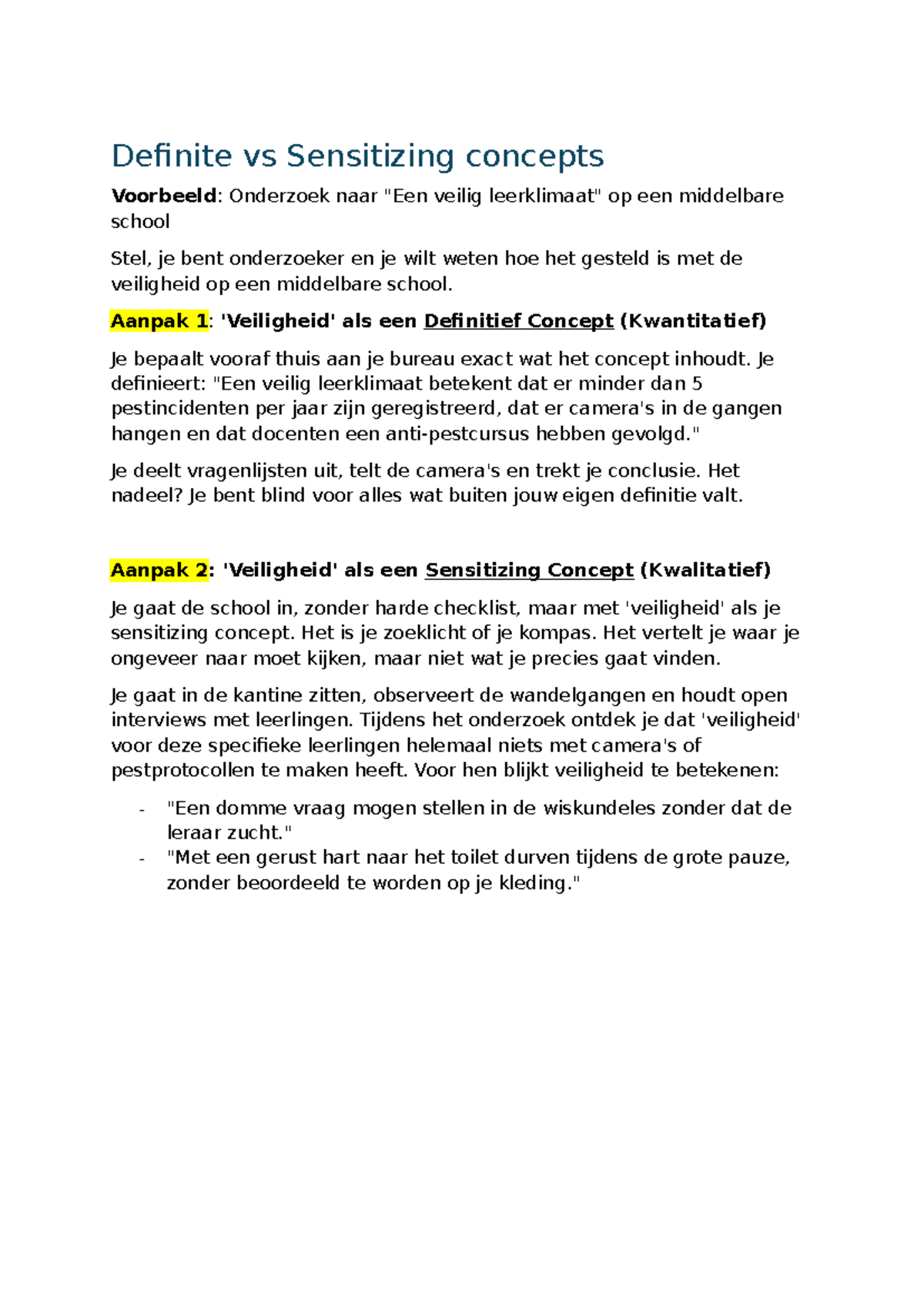 Definite vs Sensitizing Concepts: Onderzoek naar Veiligheid op School ...