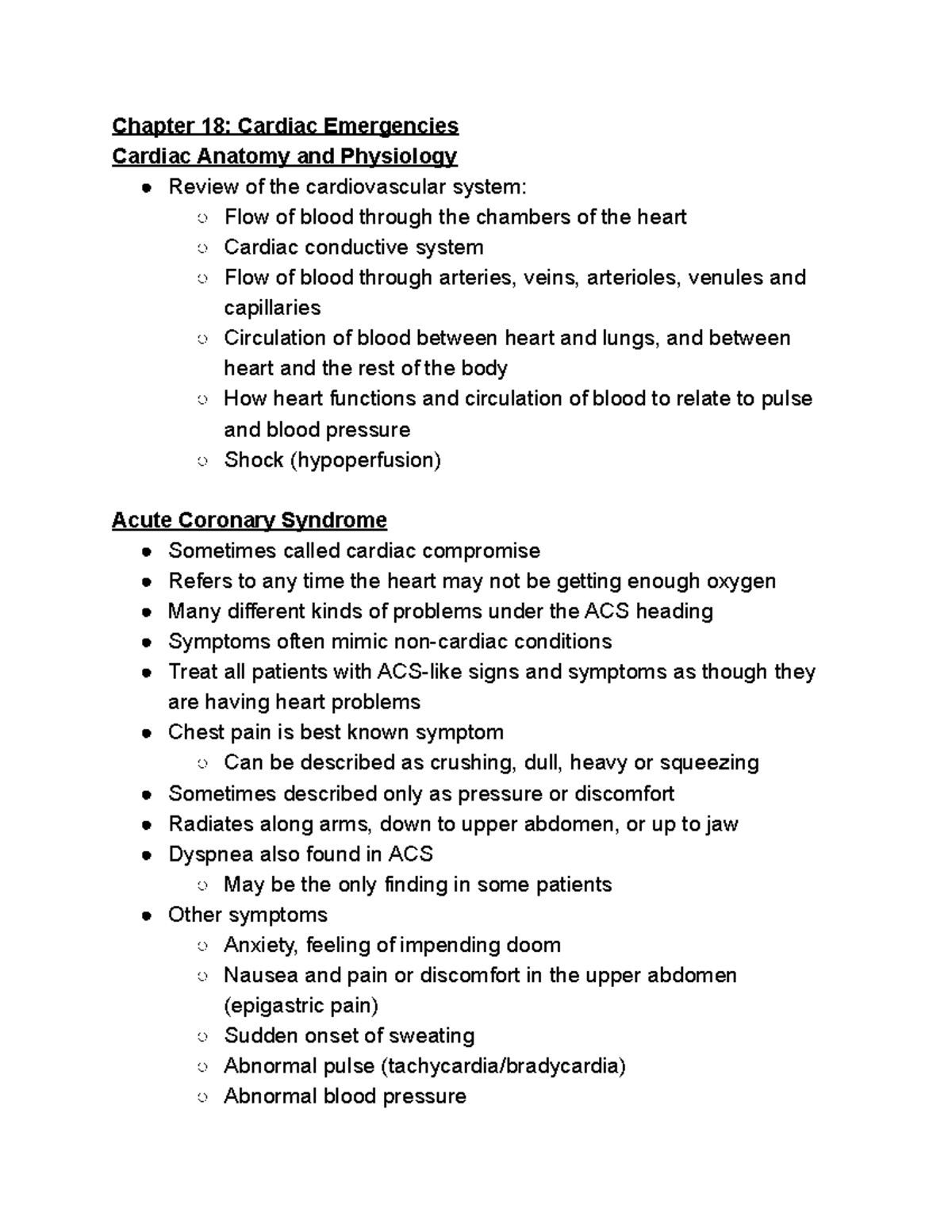 Chapter 18: Cardiac Emergencies and Acute Care Management - Studocu