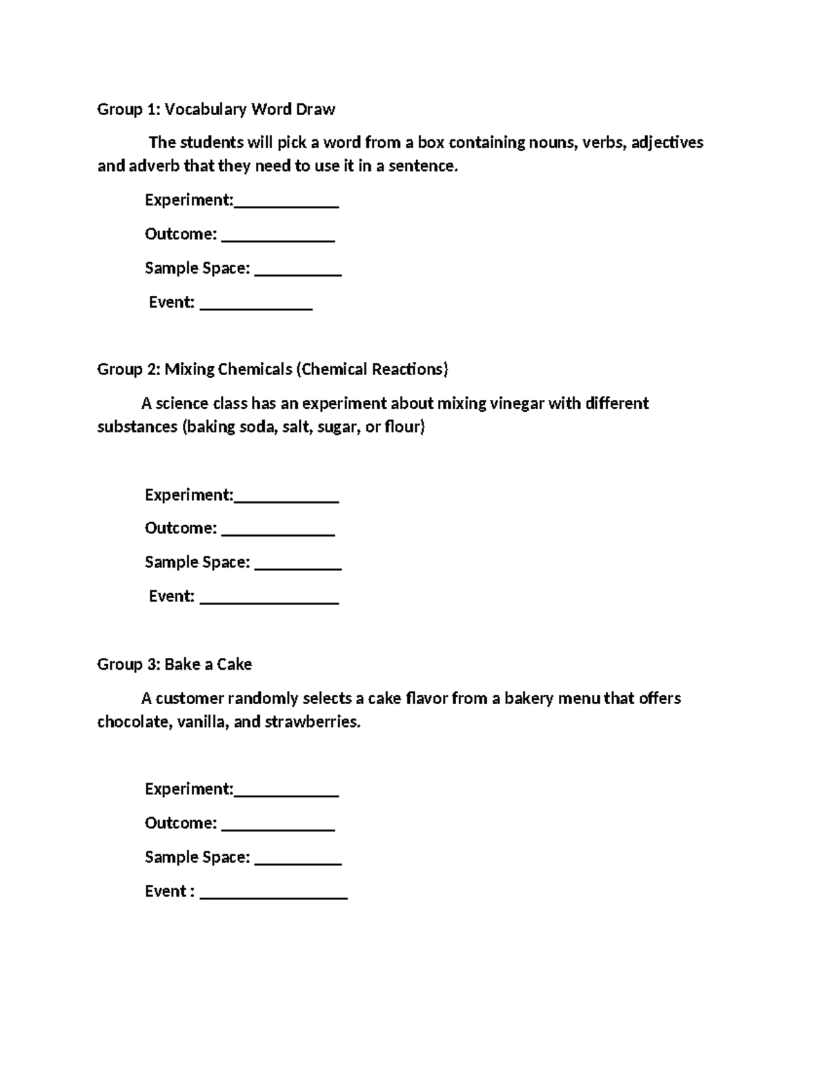 Activity - Group 1: Vocabulary Word Draw The students will pick a word ...