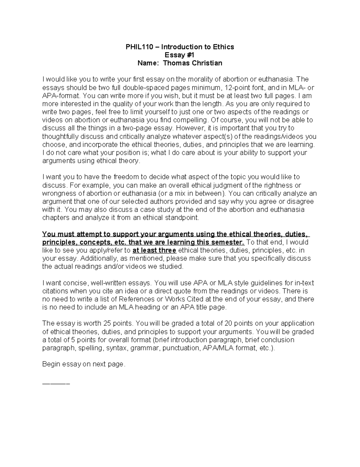 PHIL110 Final Exam Essay: The Morality of Abortion and Euthanasia - Studocu