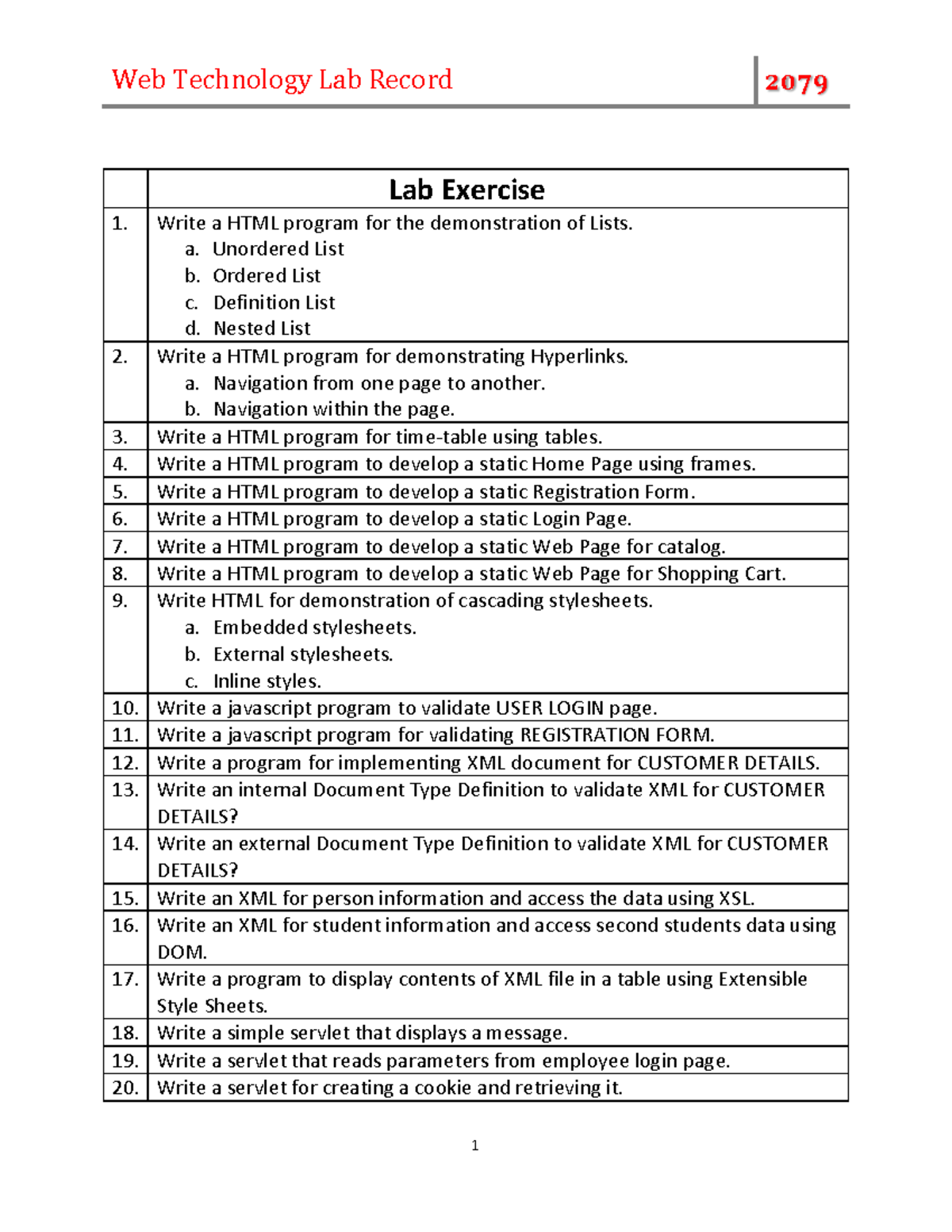 Web Lab Manual: HTML Programs for Lists, Forms, and Pages - Studocu