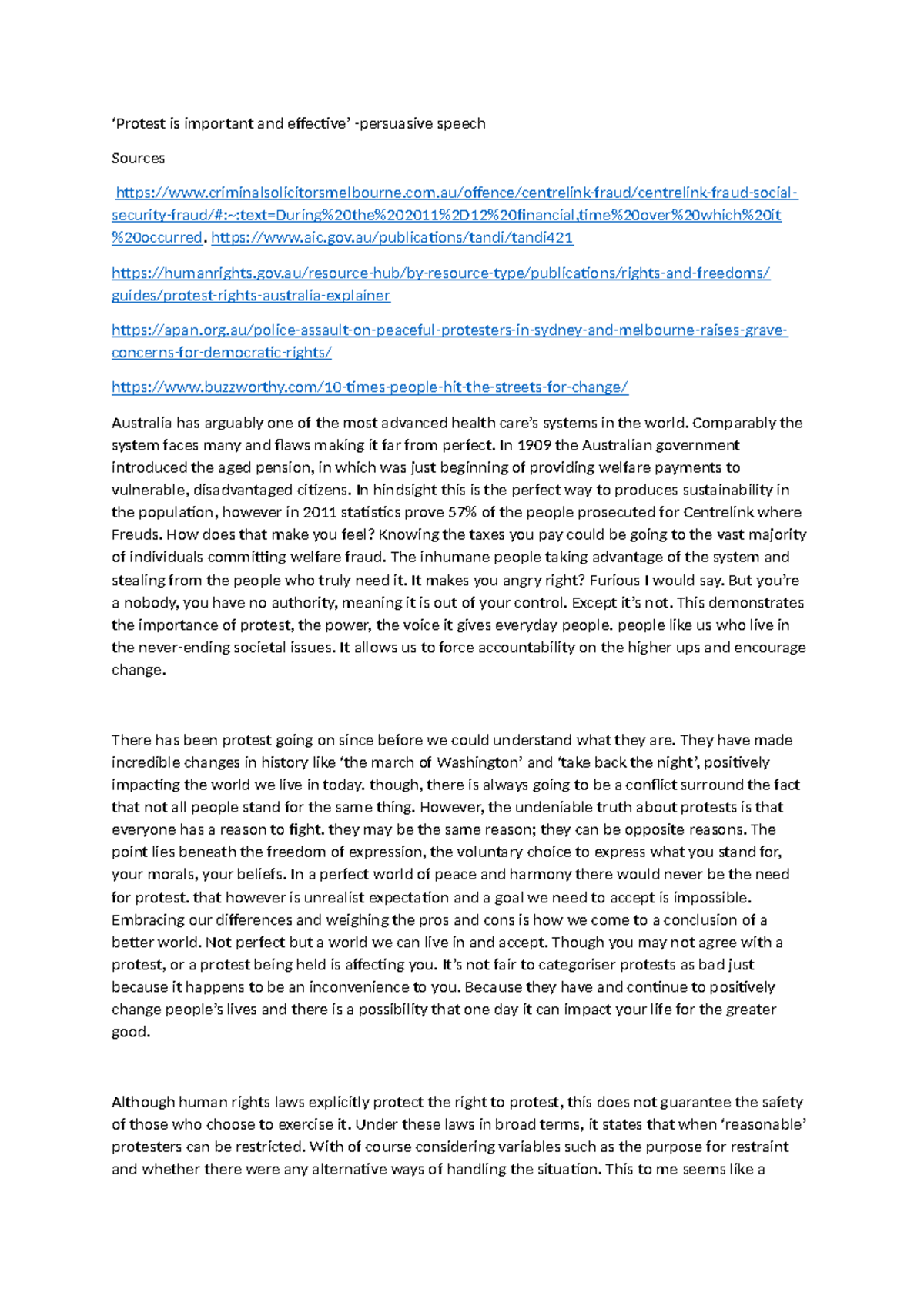Protest: Importance and Effectiveness in Australia (Essay Notes) - Studocu
