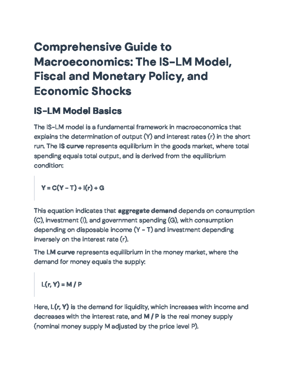 Comprehensive Guide to Macroeconomics: IS-LM Model & Policy Effects ...