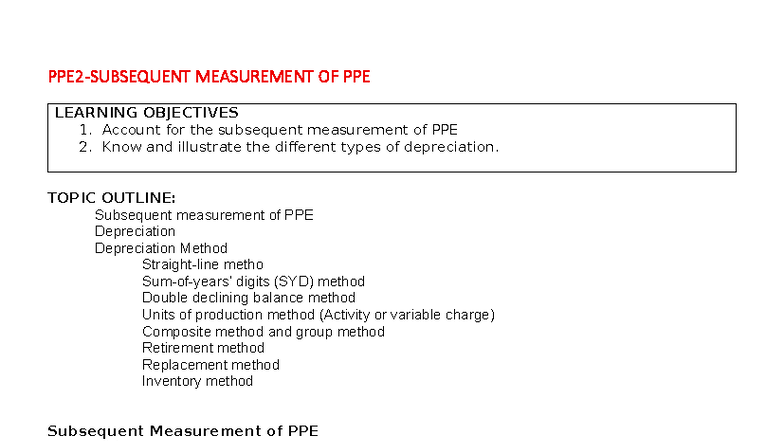 PPE 2: Subsequent Measurement and Depreciation Methods - Studocu
