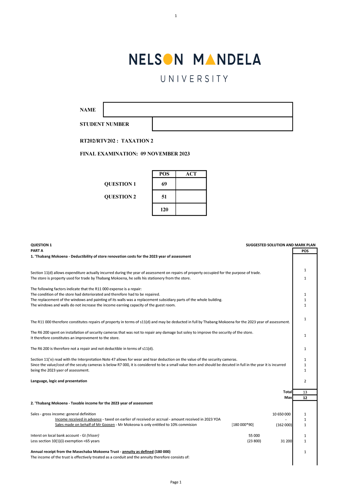 RTV202 Final Exam 2023: Suggested Solutions and Mark Plan - Studocu