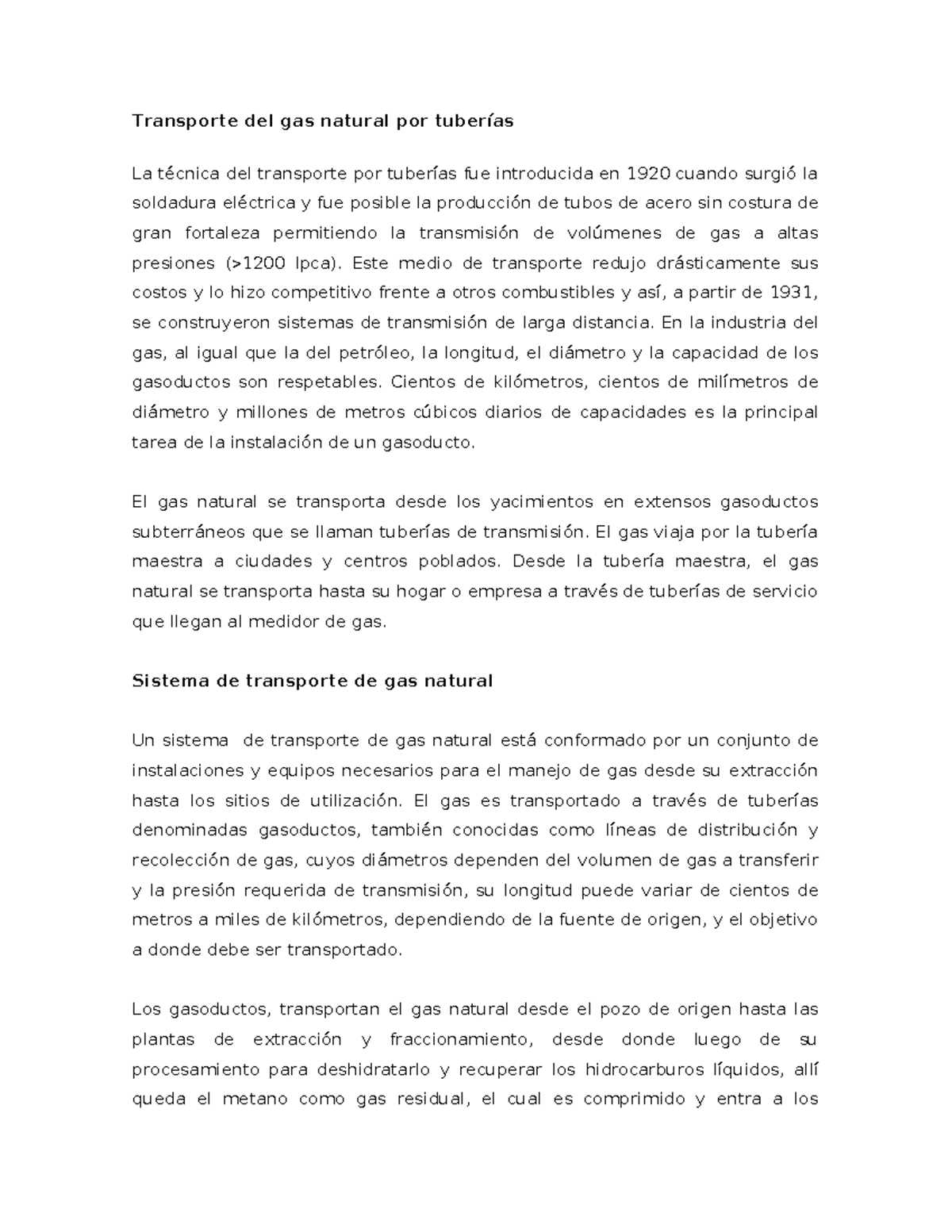 Transporte de Gas Natural por Tuberías: Aspectos Técnicos y Normativos ...