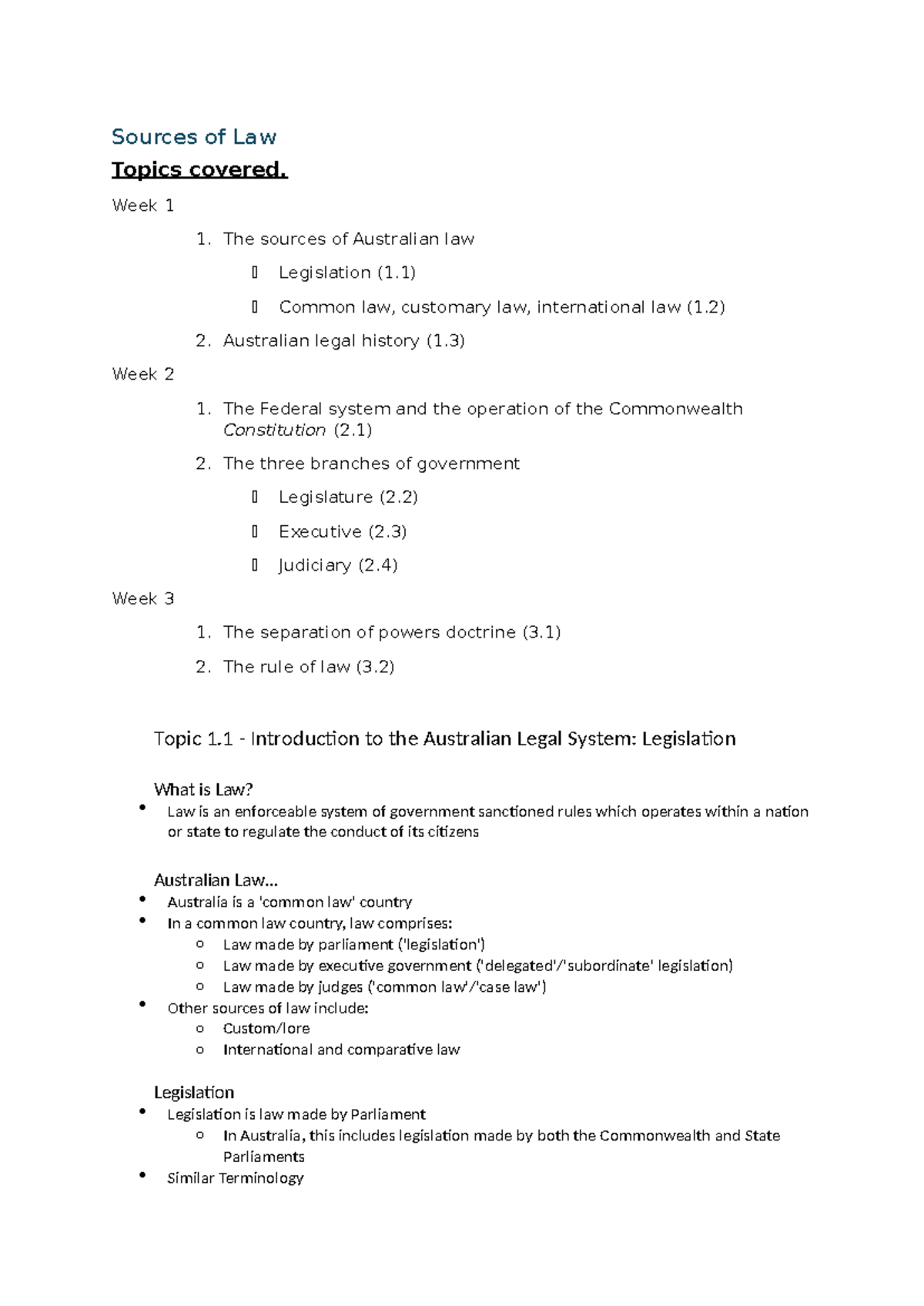 LLB101 Sources of Law: Week 1-3 Lecture Notes Overview - Studocu