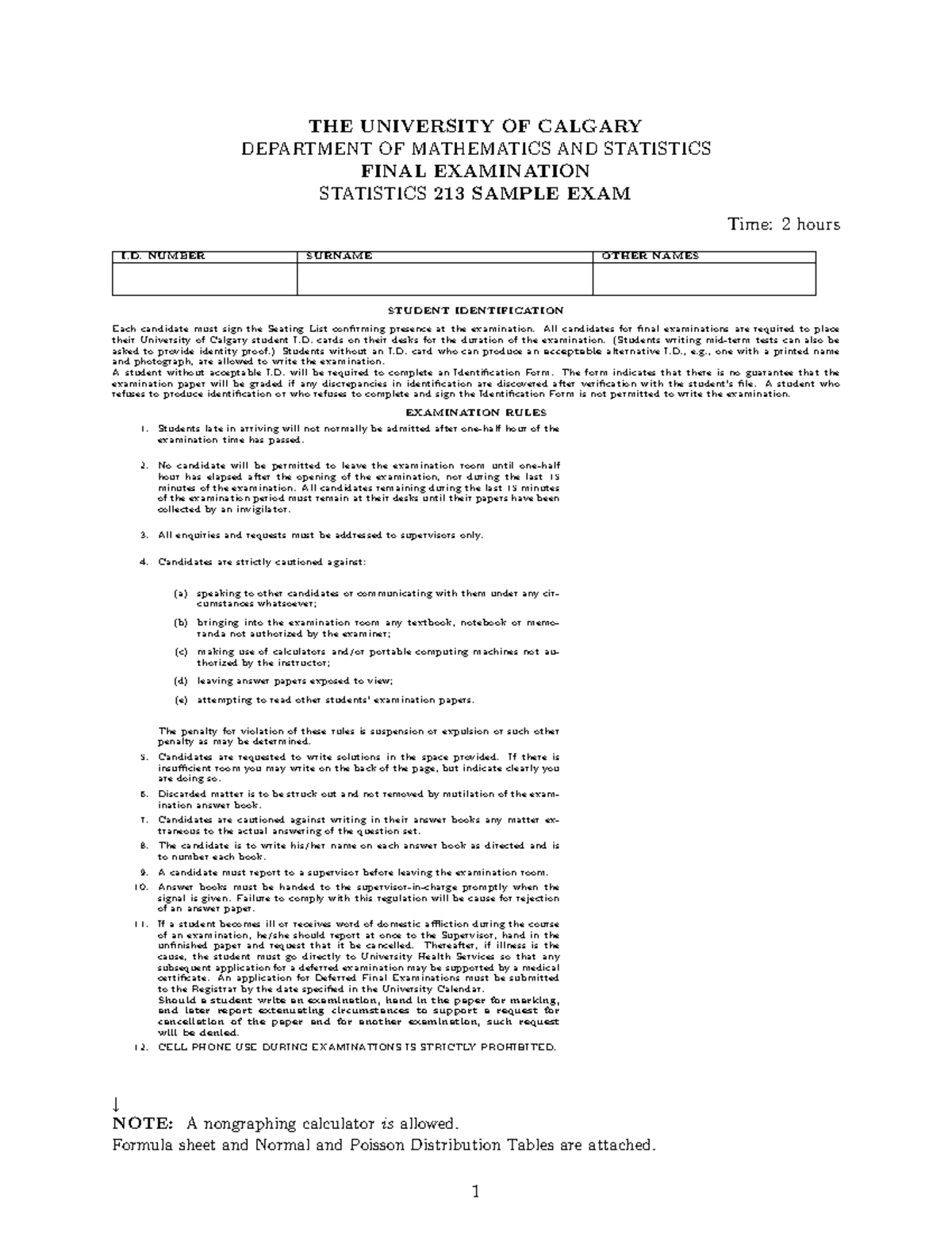 Statistics 213 Final Exam Sample Questions, 2015 Edition - Studocu