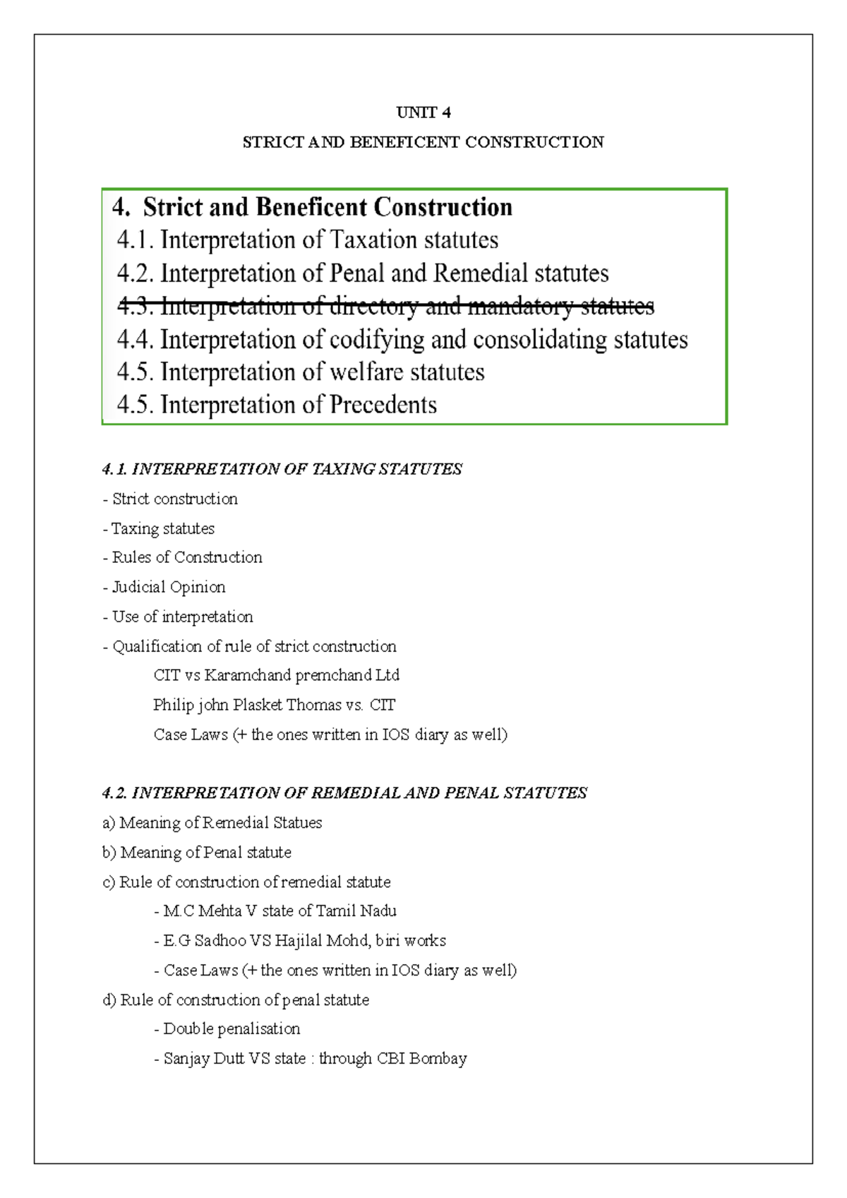 Interpretation of Statutes - Unit 4 Overview and Case Laws - Studocu