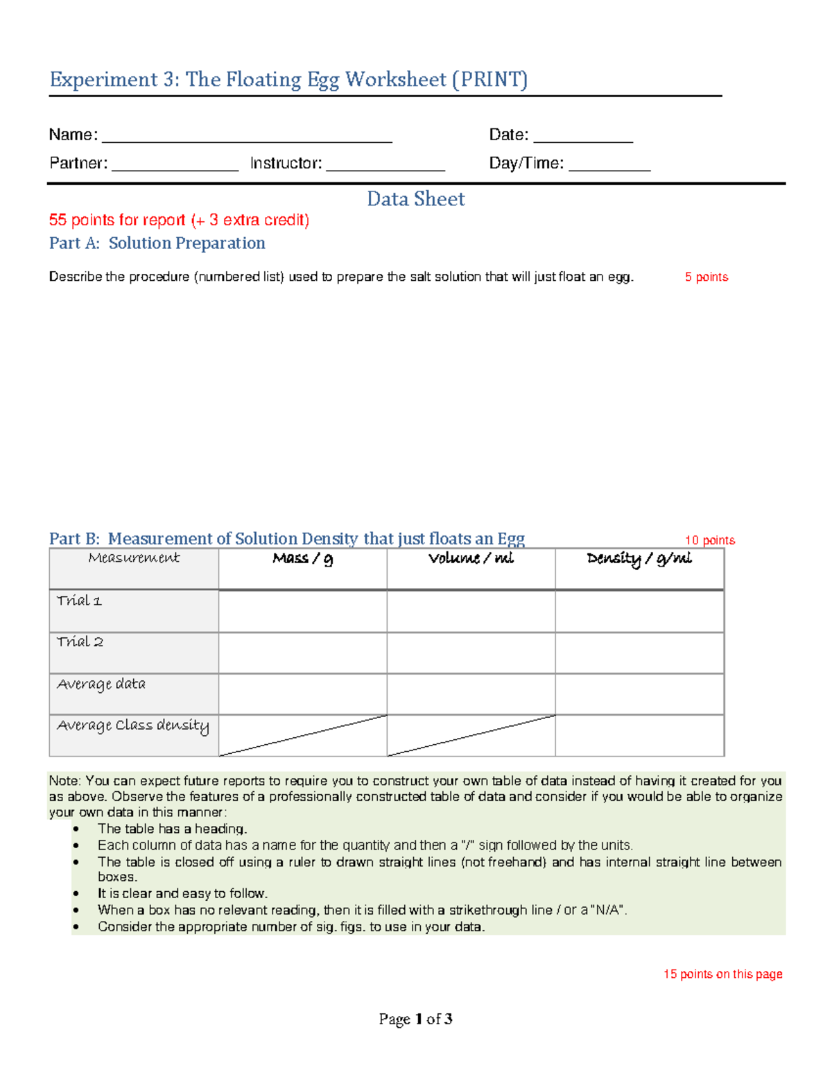 Experiment 3: Floating Egg Density Worksheet (PRINT) - Studocu