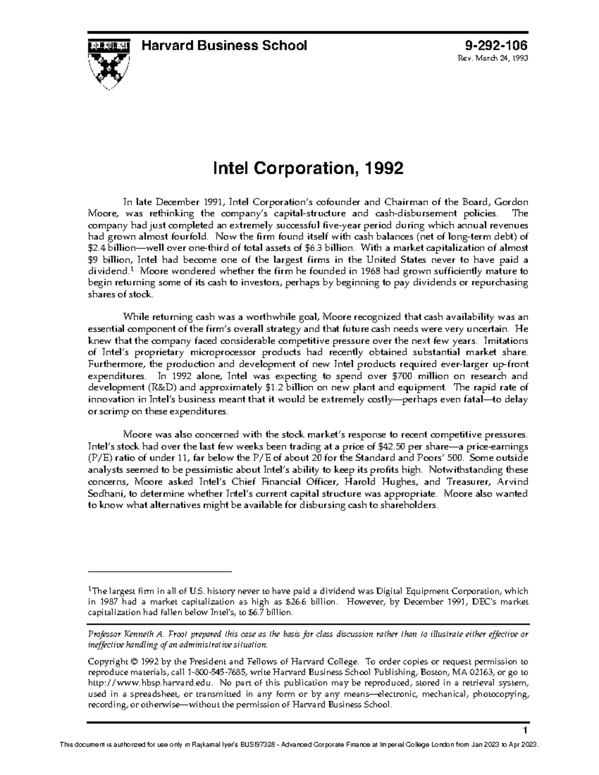 Intel Corporation Case Study - Coursework Analysis (HBS 9-292) - Studocu