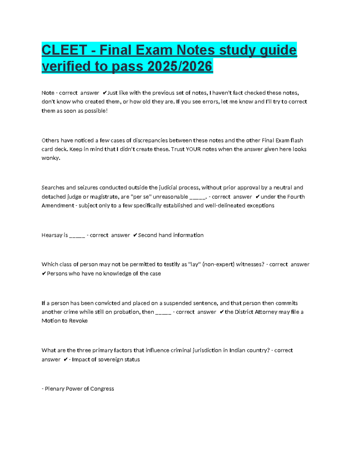 CLEET Final Exam Study Guide: Key Concepts & Notes - Studocu