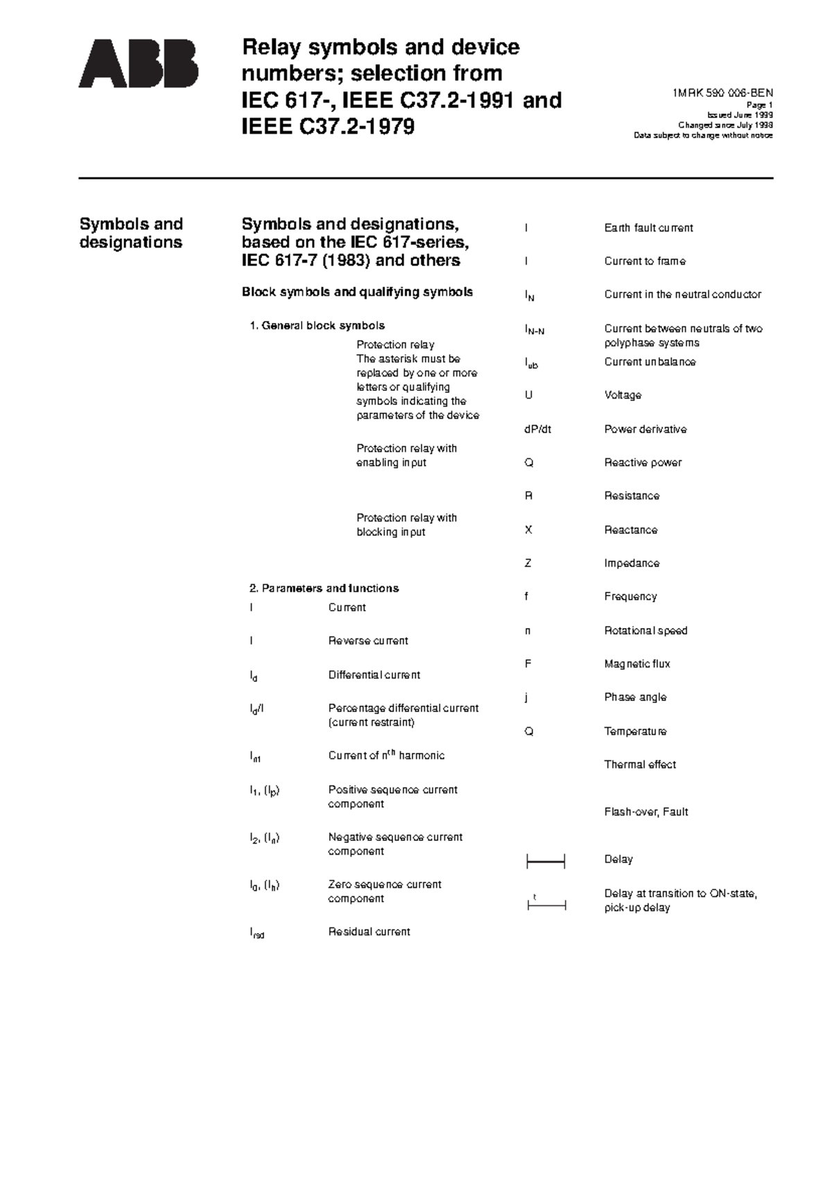 1MRK590006-BEN: Guide to Relay Symbols & Device Numbers - Studocu