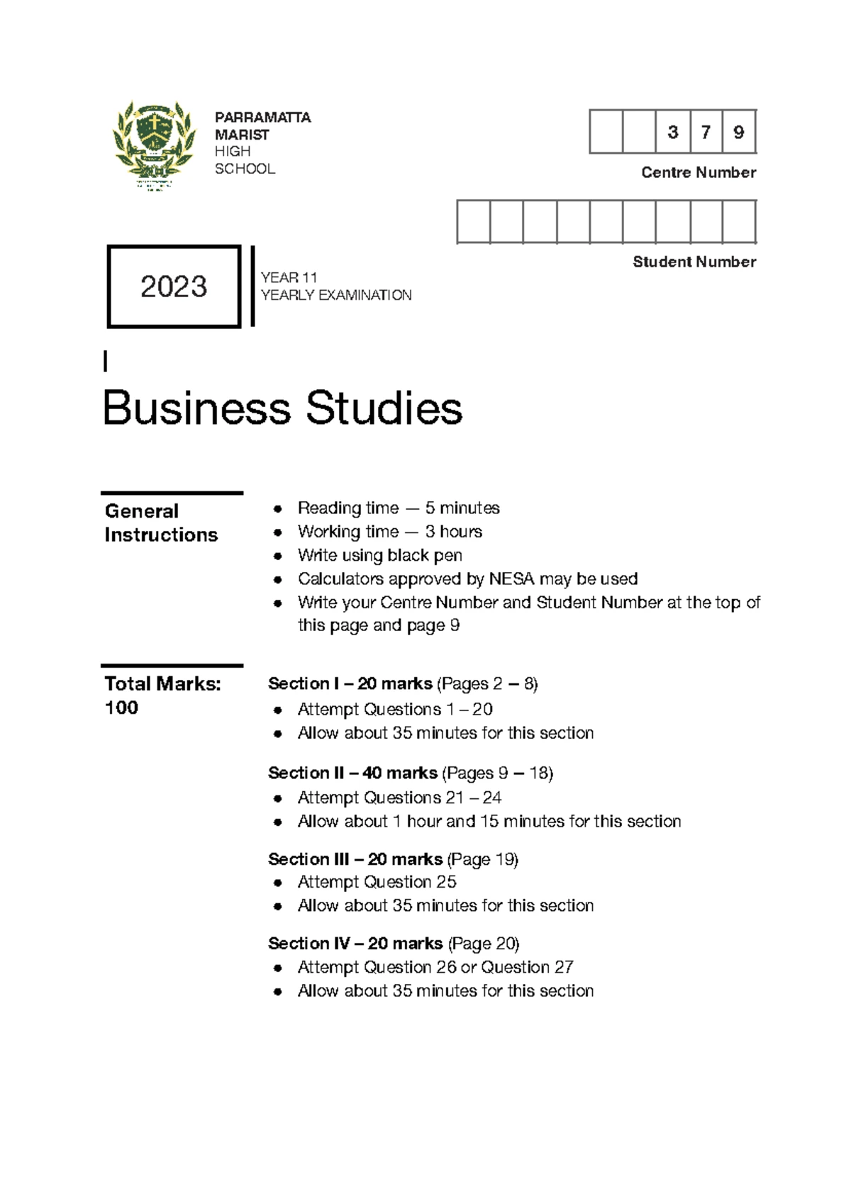Year 11 HSC Business Studies - 2020 Exam Paper Analysis - Studocu