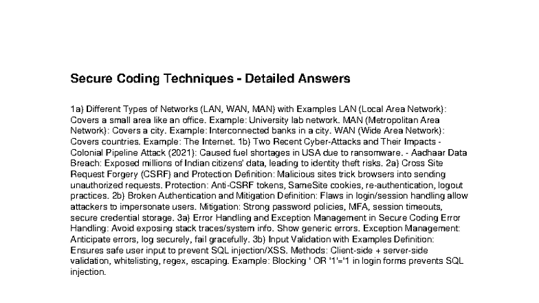 Secure Coding Techniques: Detailed Answers and Examples - Studocu