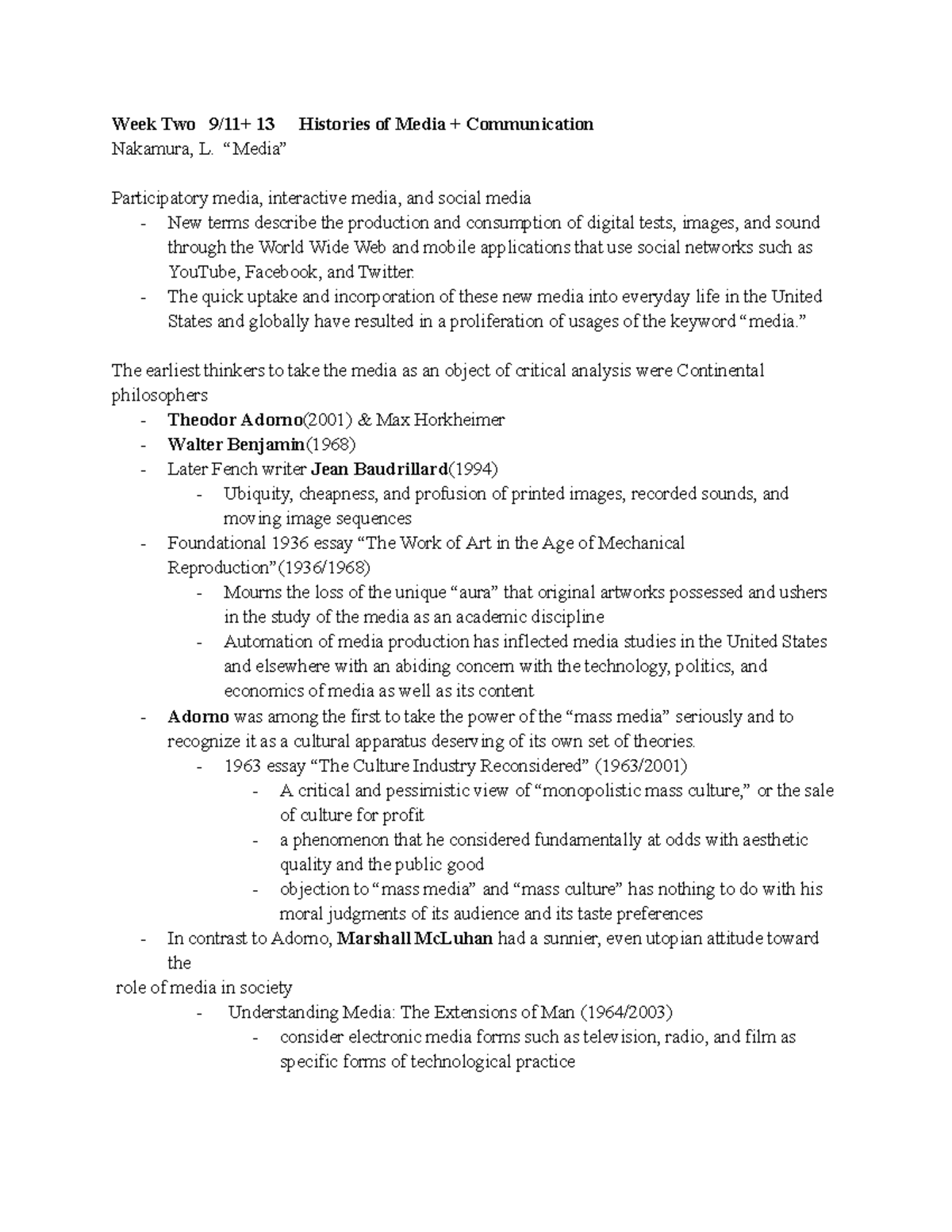 HIST 201: Week Two Class Notes on Media & Communication Studies - Studocu