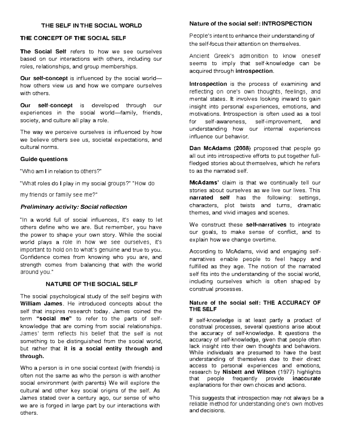Socpsy 2 - Social Psychology Lesson 2 - The Self in the Social World ...