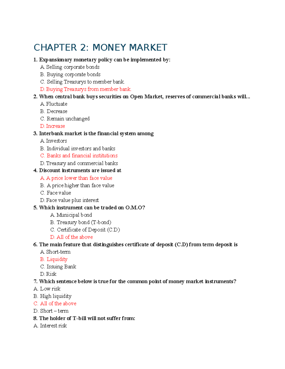 CHAPTER 2: MONEY MARKET - Key Concepts and Instruments Explained - Studocu