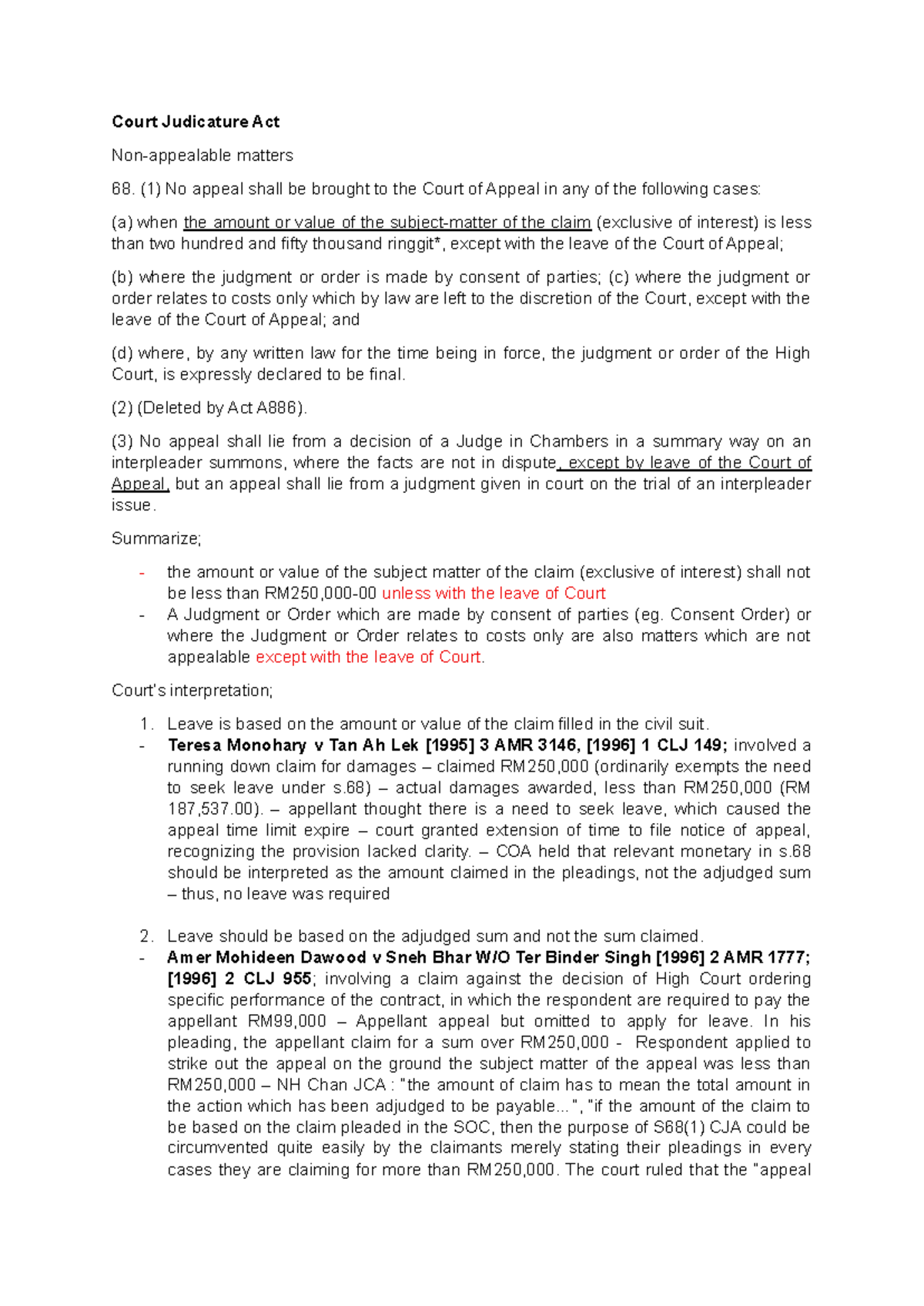 Court Judicature Act: Appeal Matters Under Section 68 - Studocu