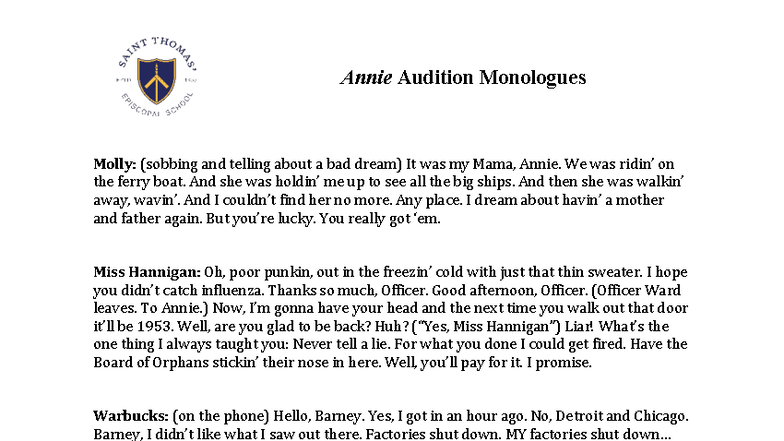 Annie Audition Monologues: Emotional Scenes and Character Insights ...