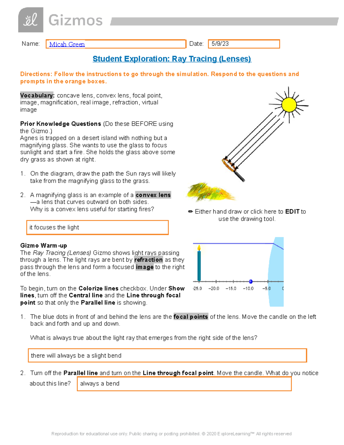 Ray Tracing Lenses Lab Gizmo - Student Exploration - 9983512 - Studocu