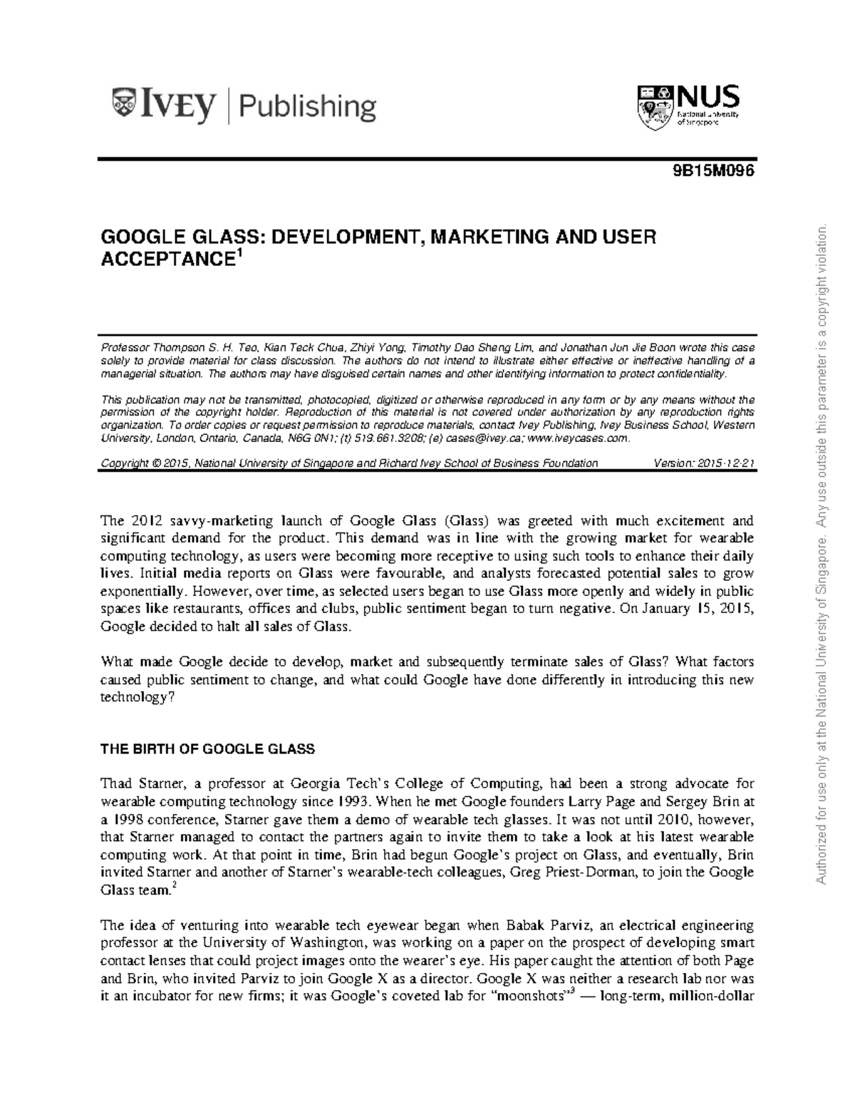 Google Glass: Development, Marketing & User Acceptance Case Study - Studocu