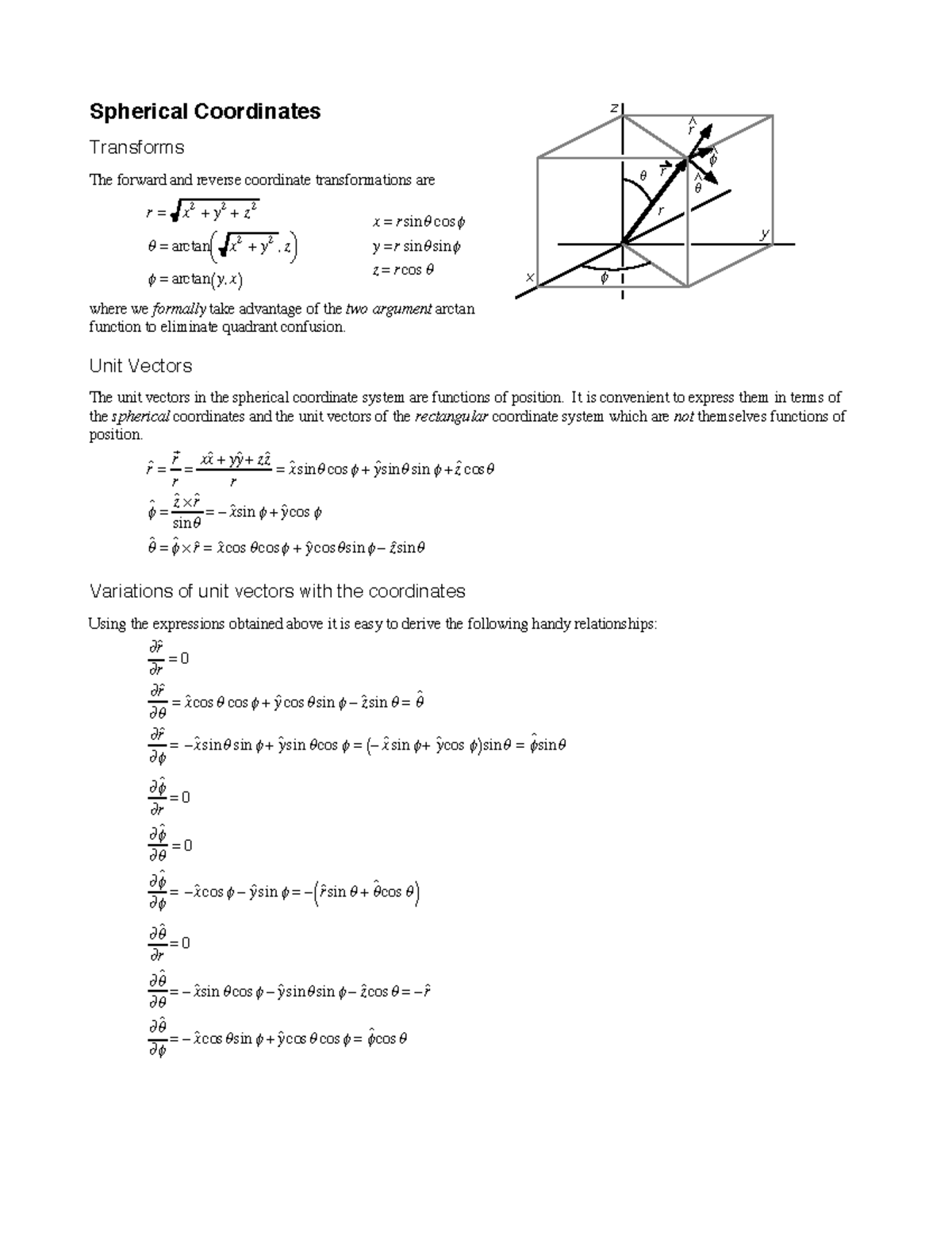 Spherical Coordinates: Vectors, Derivatives & Transformations - Studocu