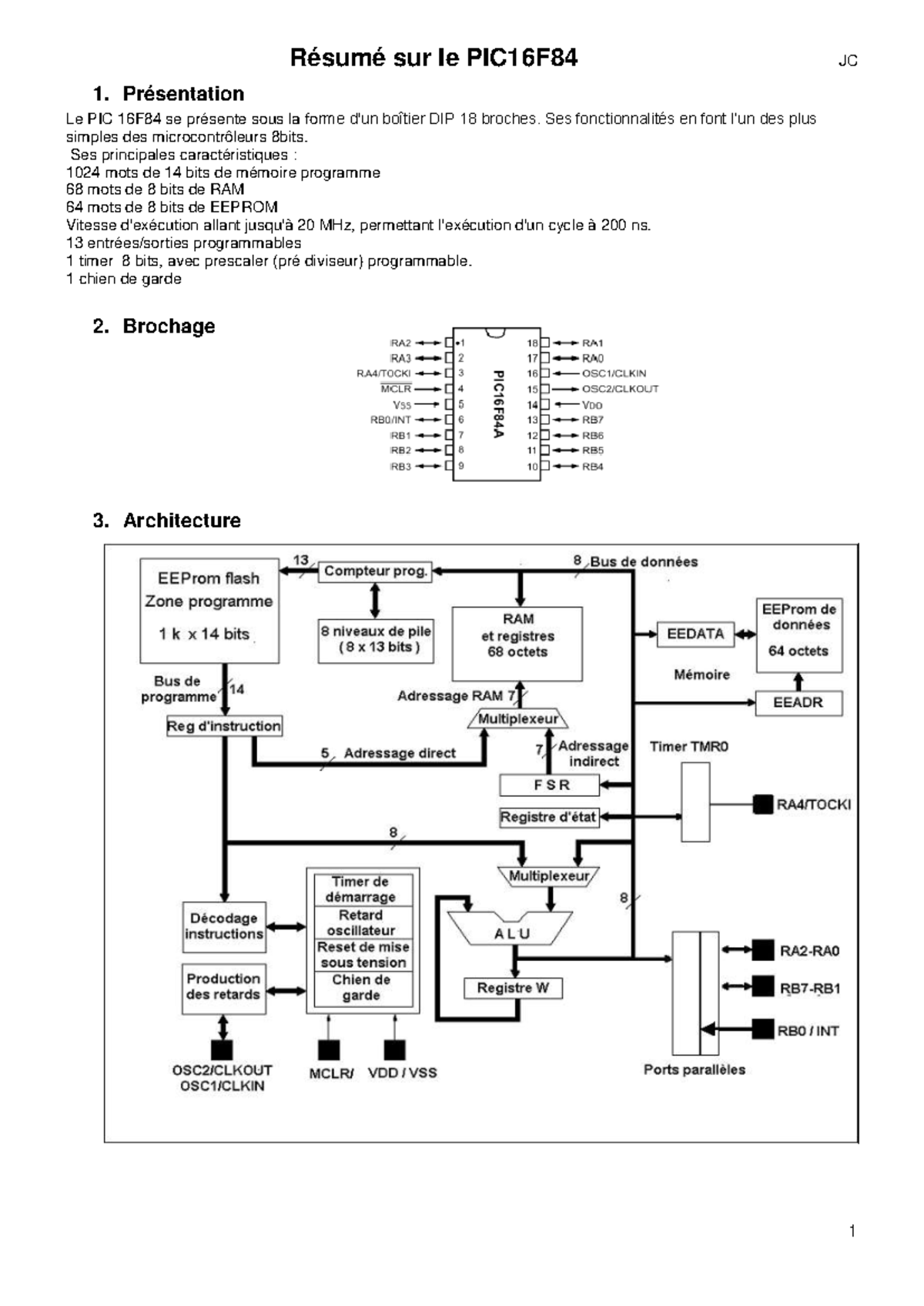 Résumé sur le Microcontrôleur PIC16F84 - JC 1 - Studocu