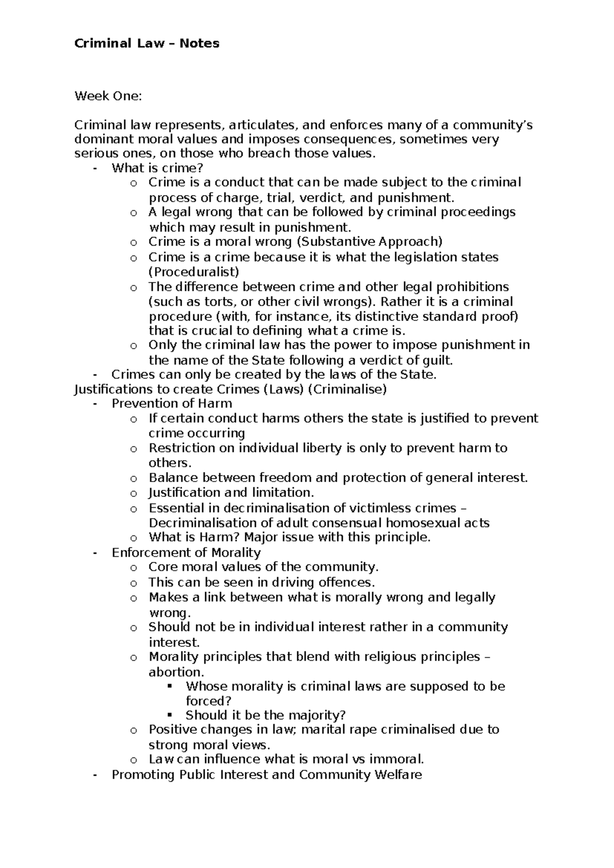 LAWS7048 - Criminal Law Week 1 Study Notes and Key Concepts - Studocu