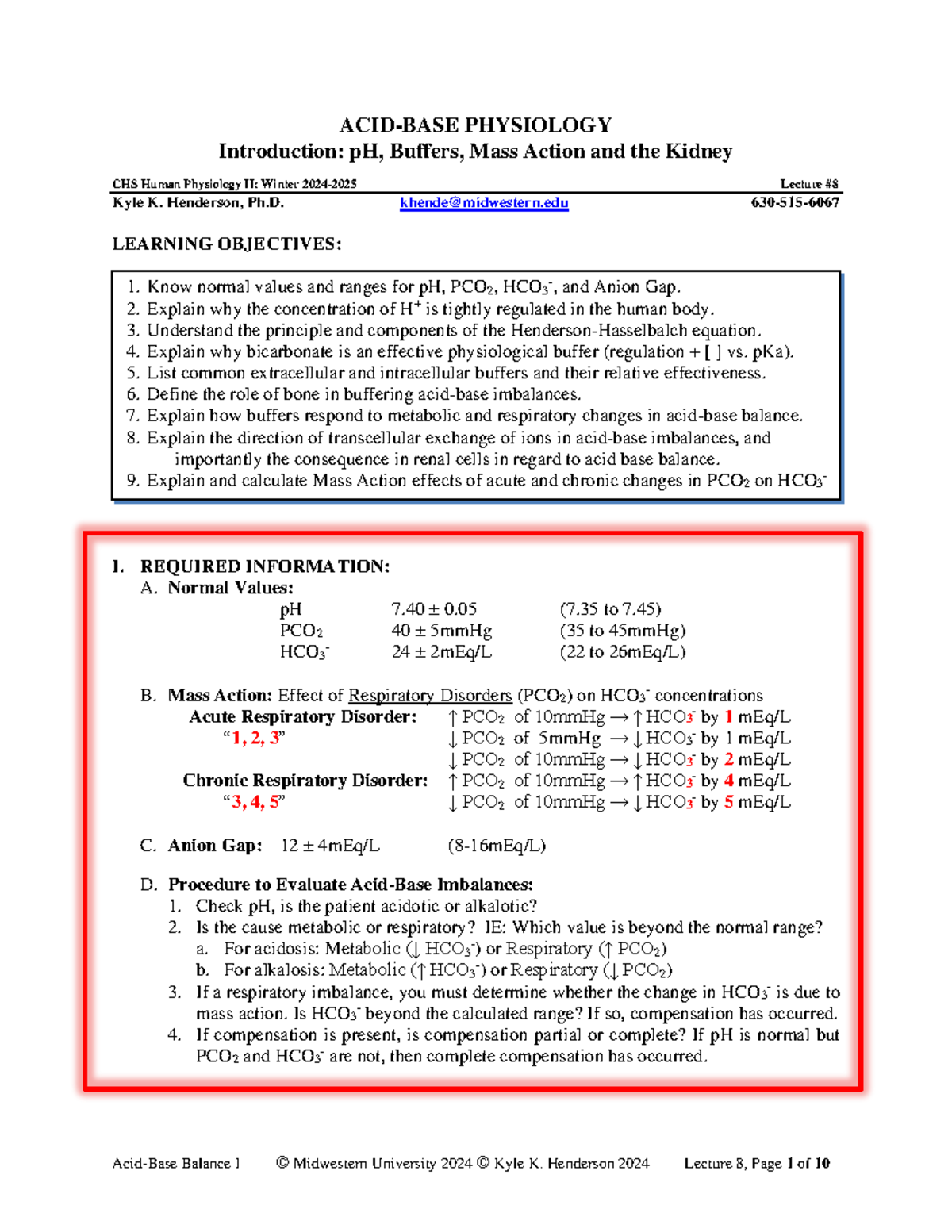 Acid-Base Balance III: Lecture 10 Practice Problems & Summaries - Acid ...