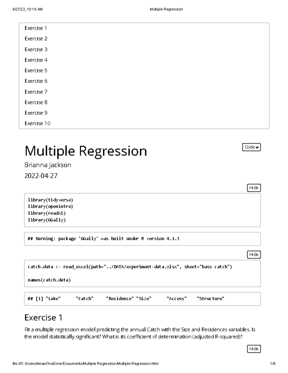 Multiple Regression - Homework Assignments - Deprecated API usage: The ...