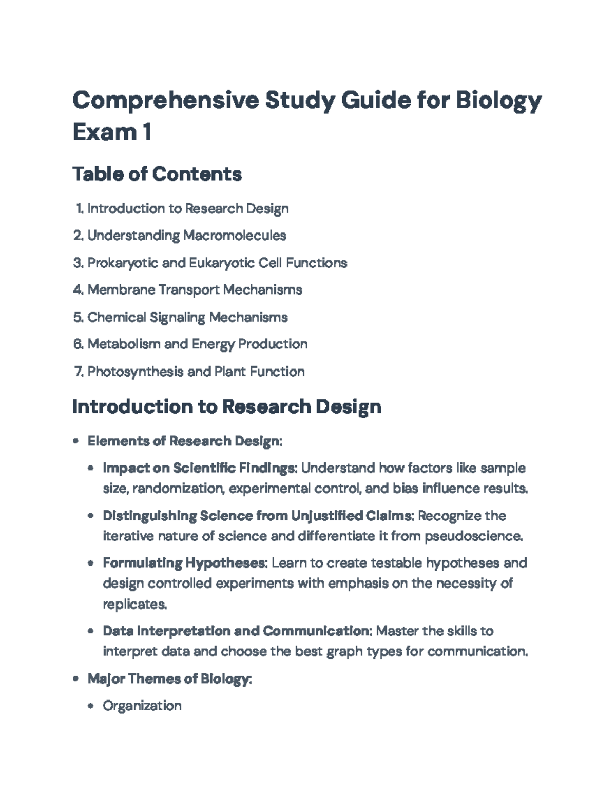 Biology 101: Comprehensive Study Guide for Exam 1 - Comprehensive Study ...