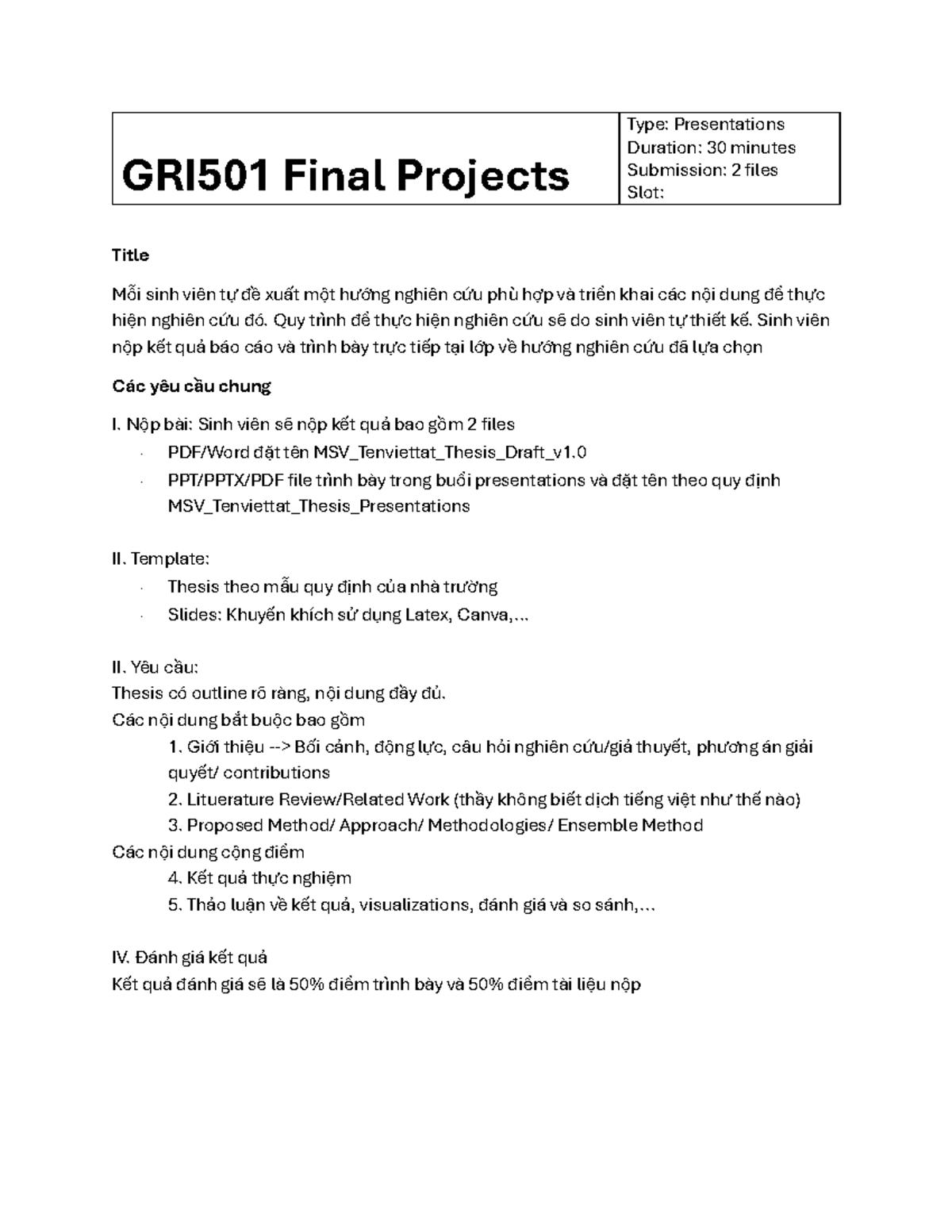 GRI501 Final Project Guidelines - Thesis Presentation Instructions ...