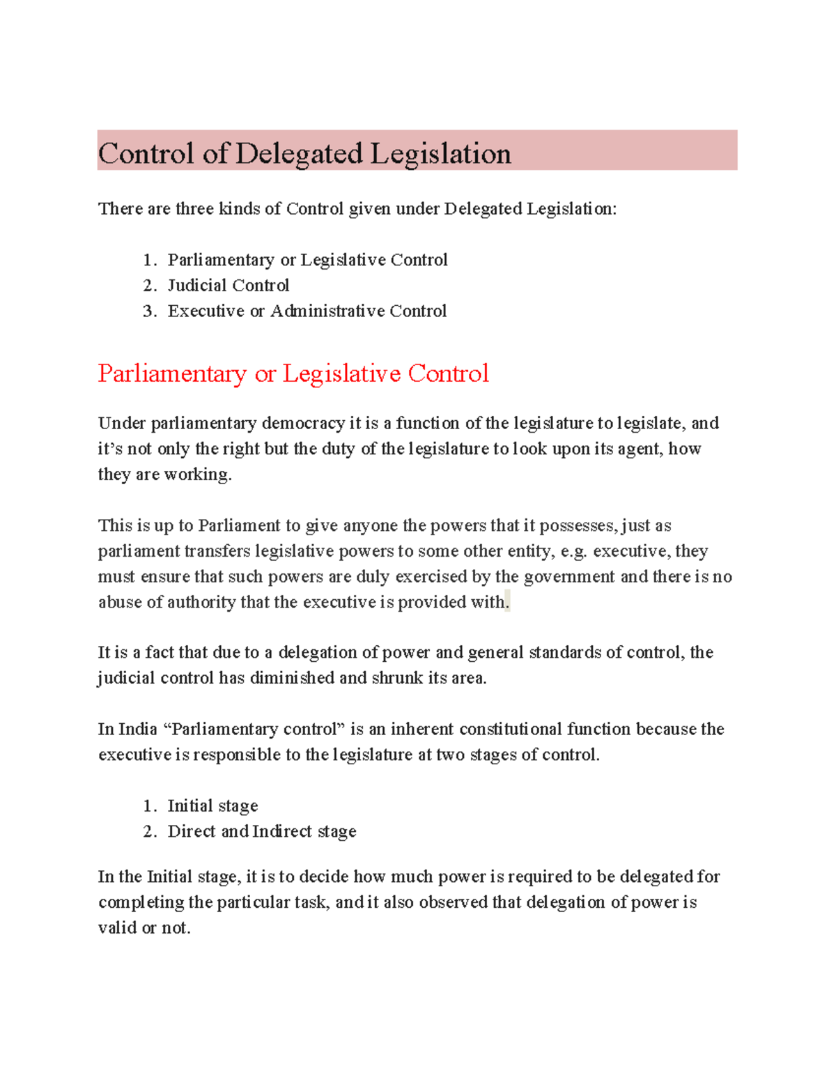 Unit 2c Control Mechanism Administrative law 2 - Control of Delegated ...