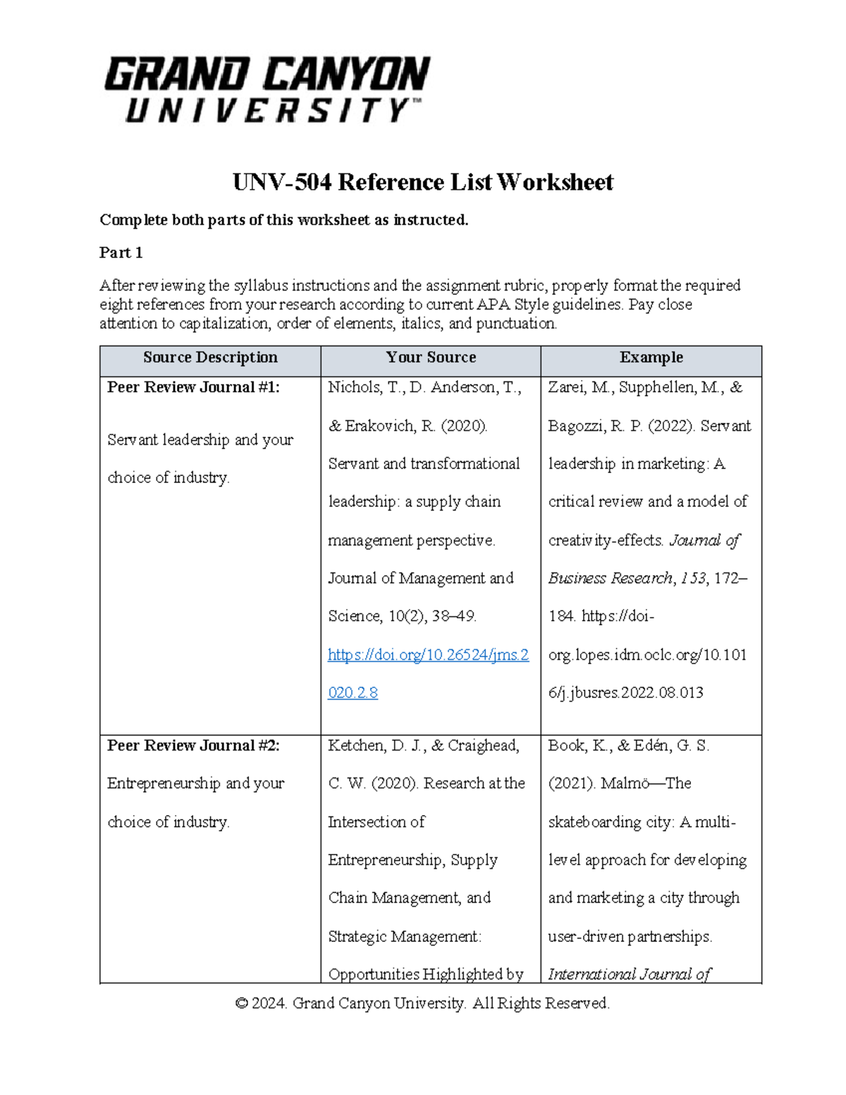 UNV-504-RS-T2- APA Reference List Worksheet Completion Guide - Studocu