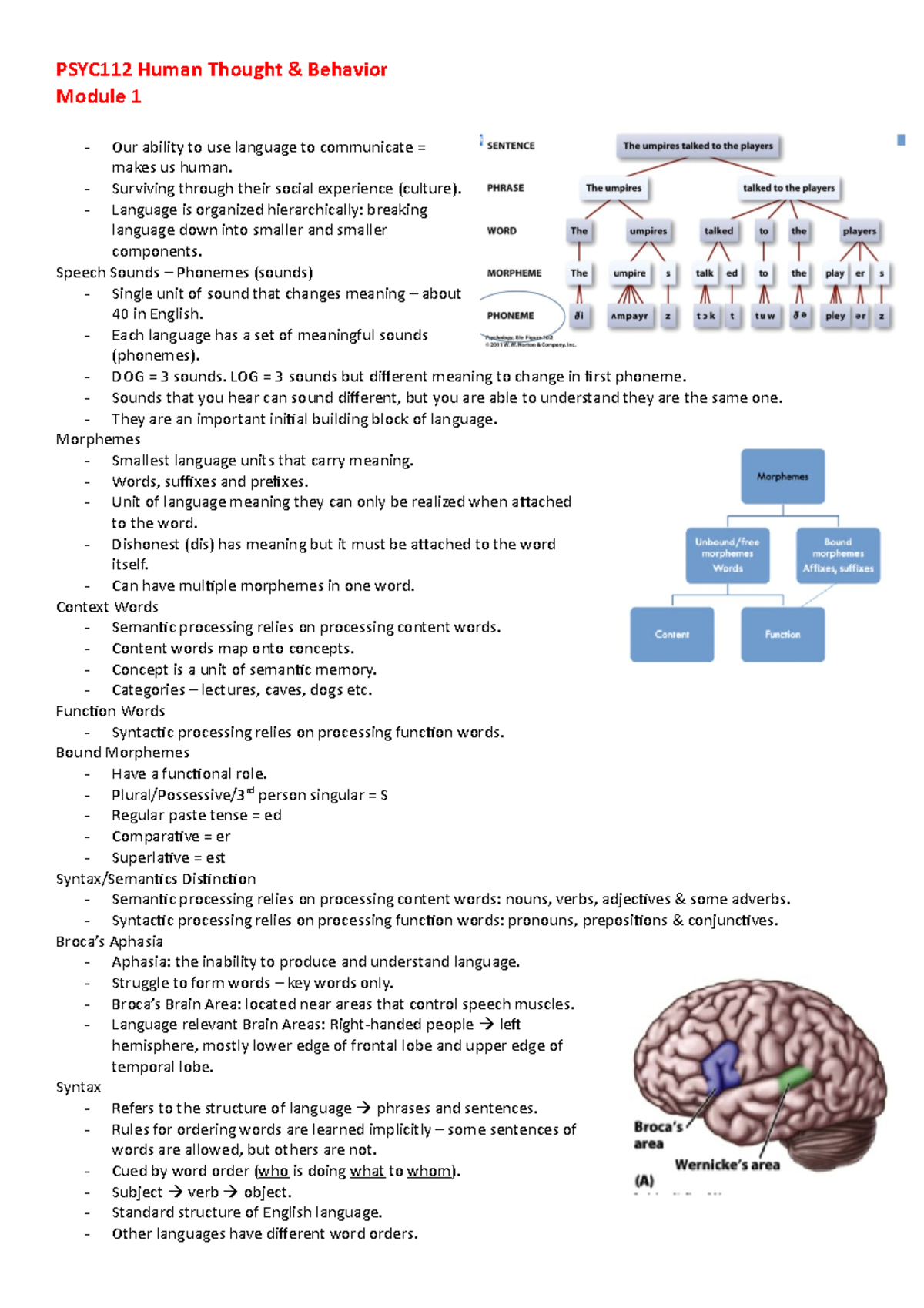 PSYC112 Final Exam Study Notes on Human Thought & Behavior - Studocu