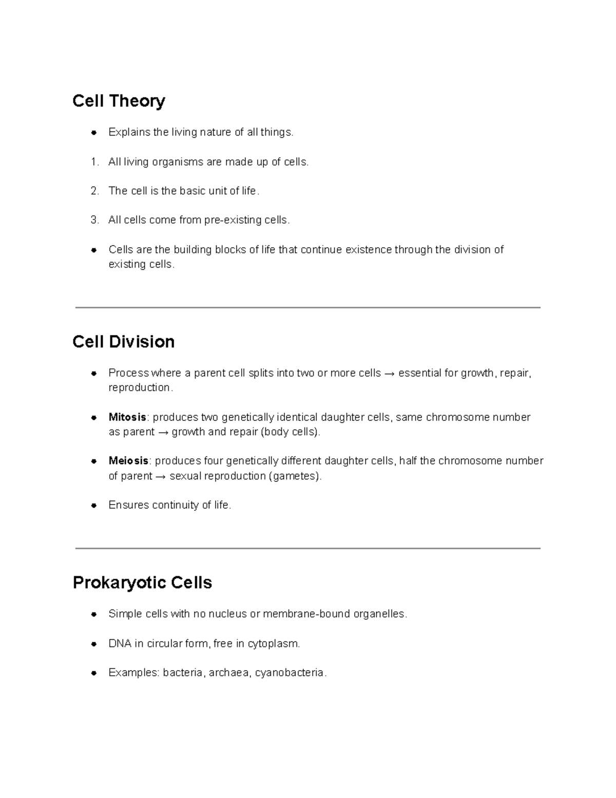 Mod 1 - BIO 101 Lecture Notes on Cell Theory and Functions - Studocu