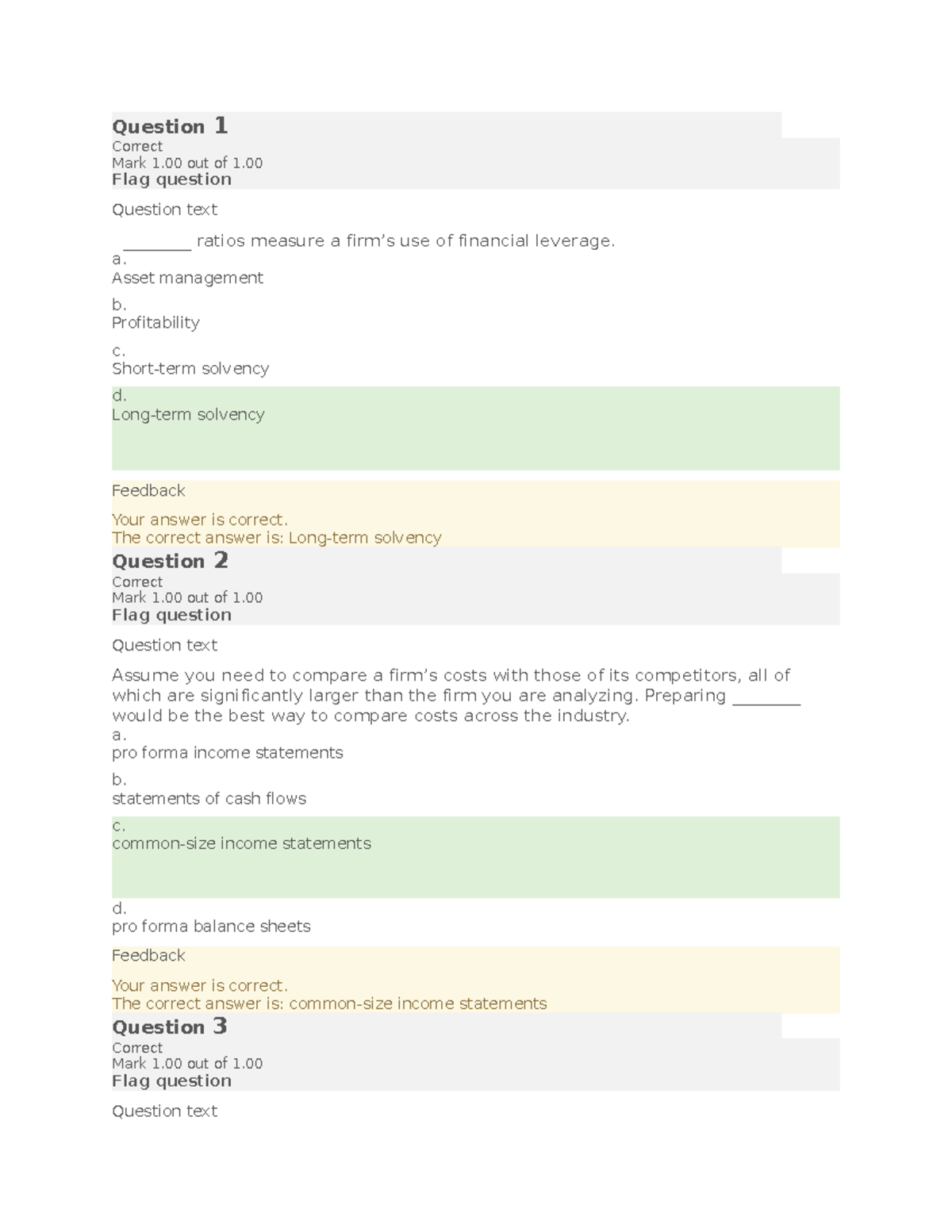 FA quiz 1 - quiz 1 môn FSA - Question 1 Correct Mark 1 out of 1. Flag ...