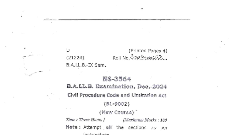 Civil Procedure Code & Limitation Act Exam Notes (B.A.LL.B. 21224 ...