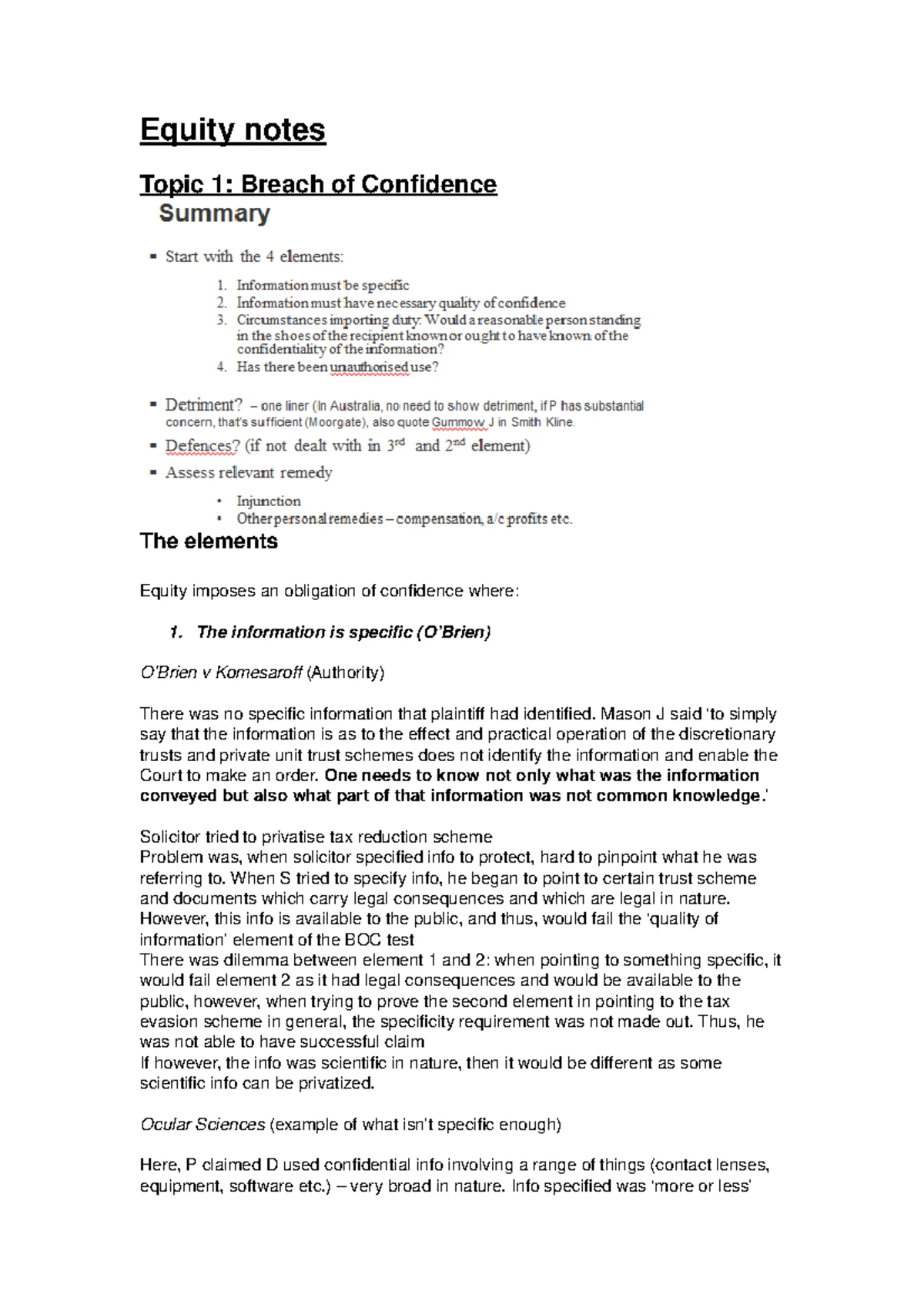 EQUITY OUTLINE: Intro to Equity & Fiduciary Duties Analysis - Studocu