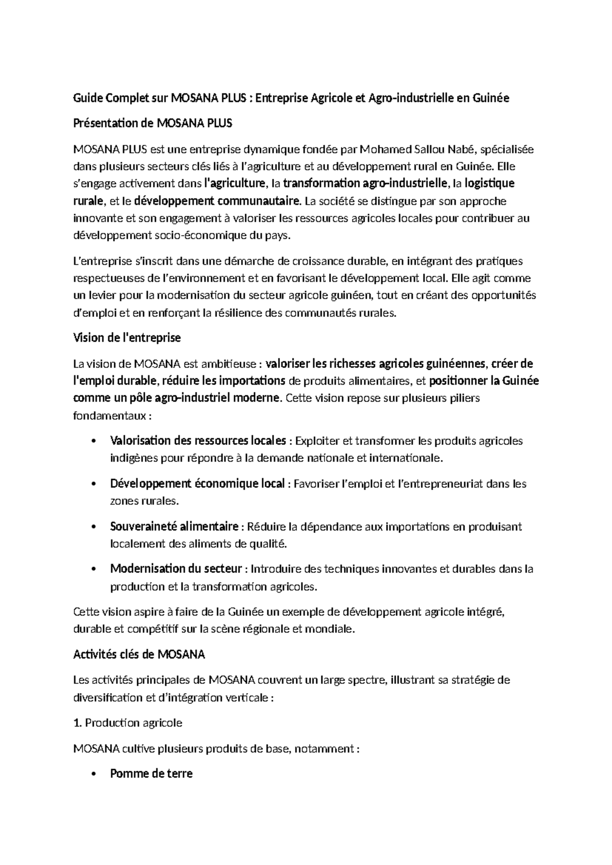 Guide Complet sur MOSANA PLUS : Stratégies de Dév. Agricole en Guinée ...